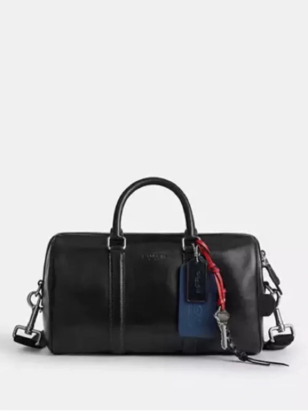 Coach Venturer 27 Duffle Satchel Bag Black Leather CDY54 w/ Charms Crossbody